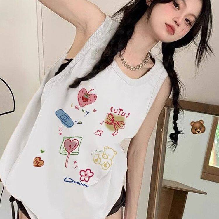 纯棉吊带坎肩背心无袖t恤女夏图片