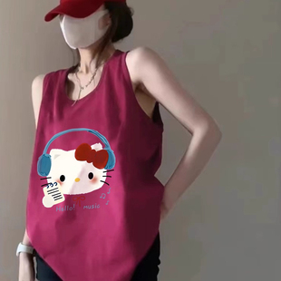 t恤女夏外穿高级感宽松慵懒风挂脖上衣 纯棉吊带坎肩跨栏背心无袖