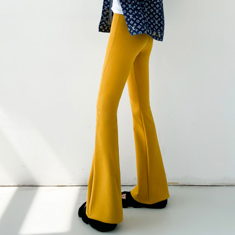 加长款拖地高个子姜黄色微喇叭鲨鱼裤女外穿秋季高腰收腹瑜伽阔脚