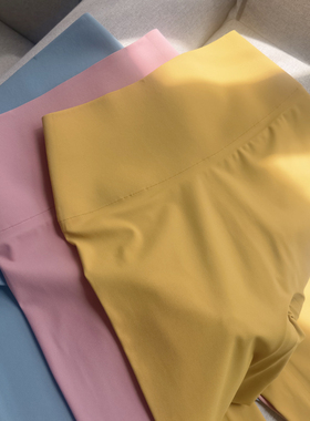 裸感黄色无痕免尴尬线瑜伽高腰收腹健身速干透气鲨鱼裤女春夏季薄