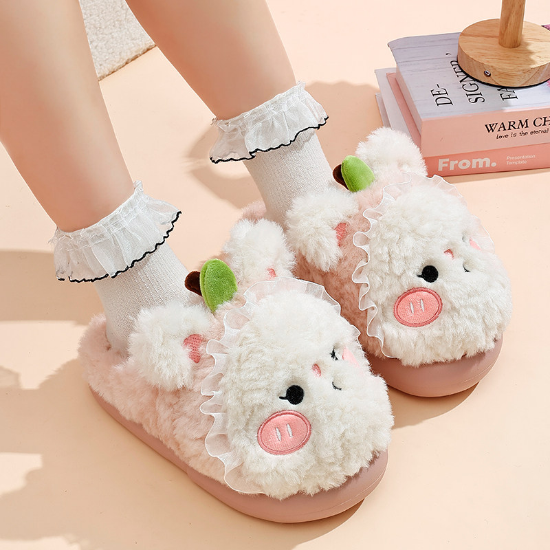2025新款可爱女士棉拖鞋冬季简约保暖毛绒加厚防滑亲子居家毛拖鞋