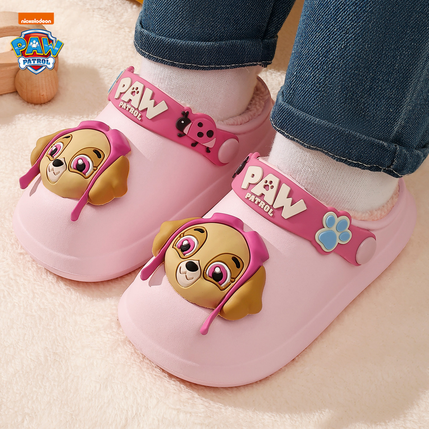 汪汪队儿童棉拖鞋冬季男童中大童包跟保暖防滑防水宝宝毛棉鞋女孩