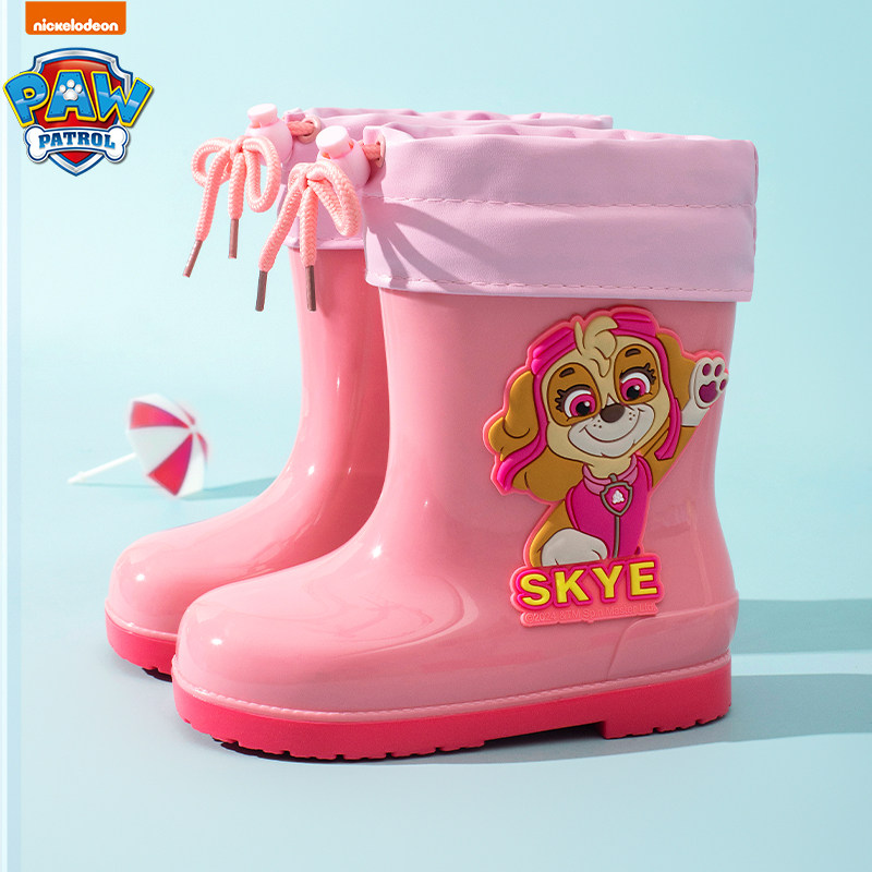 汪汪队冬季束口加绒保暖雨靴儿童防滑防水雨鞋男女童胶鞋卡通水鞋
