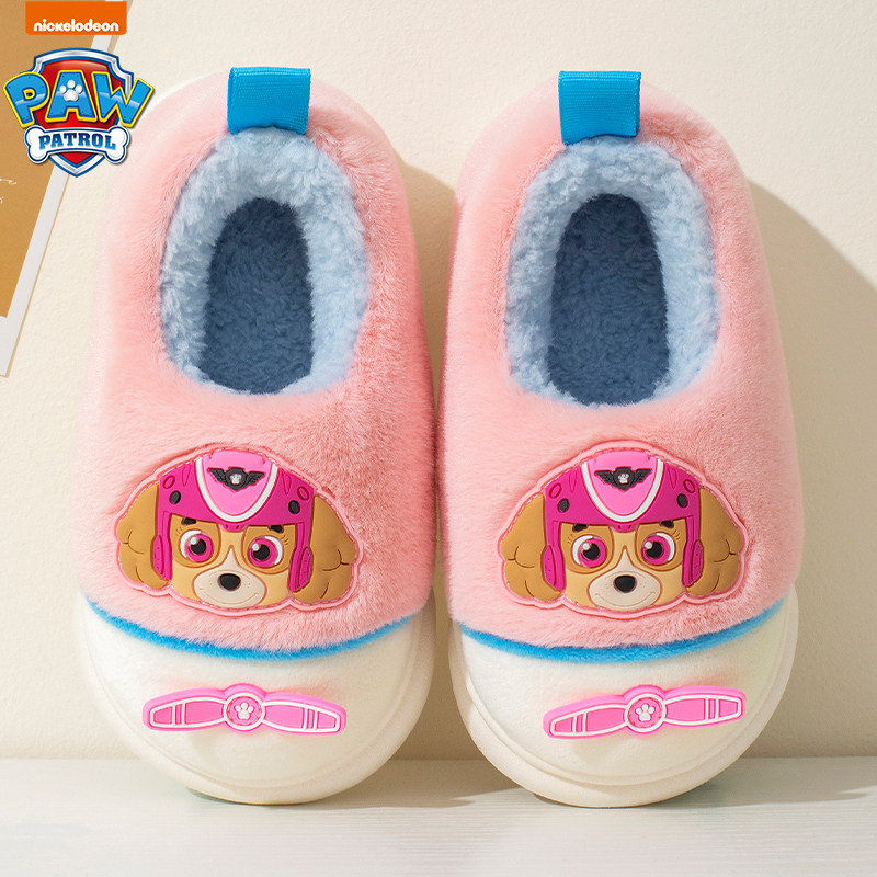 汪汪队儿童包跟棉鞋女孩室内外冬季加绒厚底棉拖鞋男童防滑毛毛鞋
