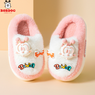 中小童儿童棉拖鞋男孩冬季宝宝家居鞋卡通可爱男童女童棉拖后跟带
