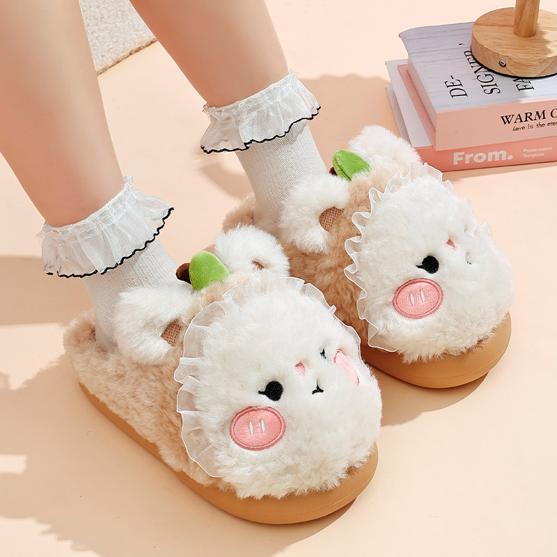 可爱棉拖鞋女士冬季包头保暖毛绒加厚软底防滑亲子居家卡通毛拖鞋