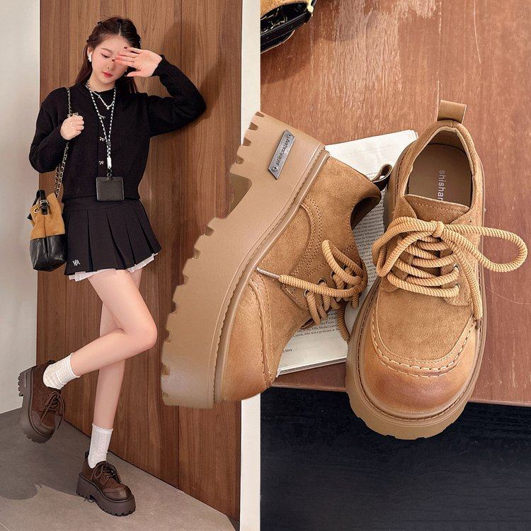 2026春季新款深口单鞋松糕底系带圆头复古百搭气质英伦风厚底小皮,女鞋,深口单鞋,淘宝优惠券,粉丝福利购,淘宝优惠卷