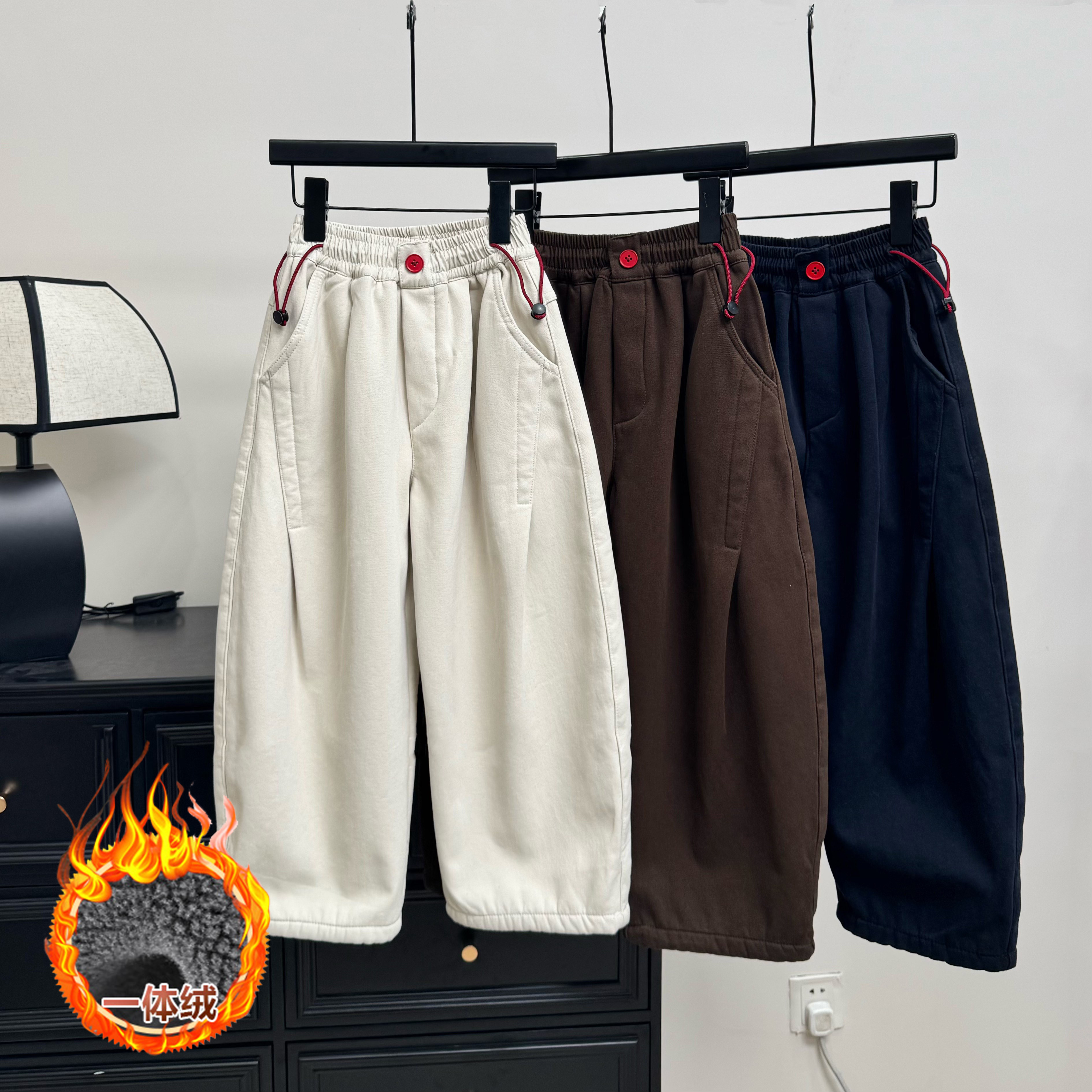 2025冬季新款男女中大童弯刀裤