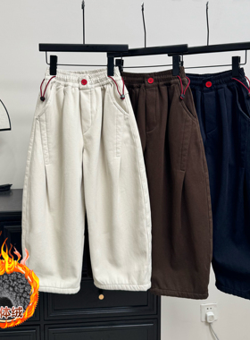 【加绒纯棉】2025冬季新款男女中大童痞帅休闲潮酷宽松弯刀裤洋气