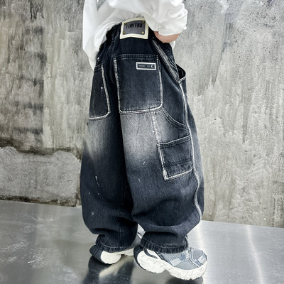 男童春秋新款痞帅工装牛仔长裤