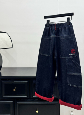 【年款】男童加绒牛仔裤冬季儿童帅气休闲裤撞色宽松中大童老爹裤