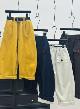 【加绒纯棉】2025冬季新款男女中大童痞帅休闲潮酷宽松弯刀裤加厚