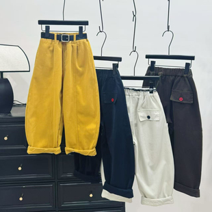 【加绒纯棉】2025冬季新款男女中大童痞帅休闲潮酷宽松弯刀裤加厚