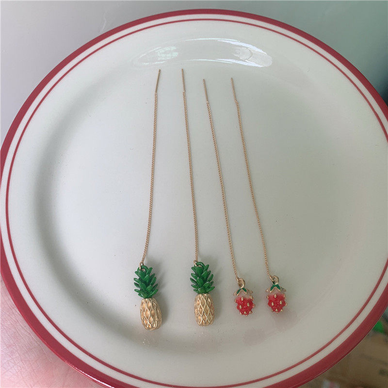 新款韩版百搭时尚个性菠萝凤梨草莓长款耳环水果耳钉耳线耳坠女
