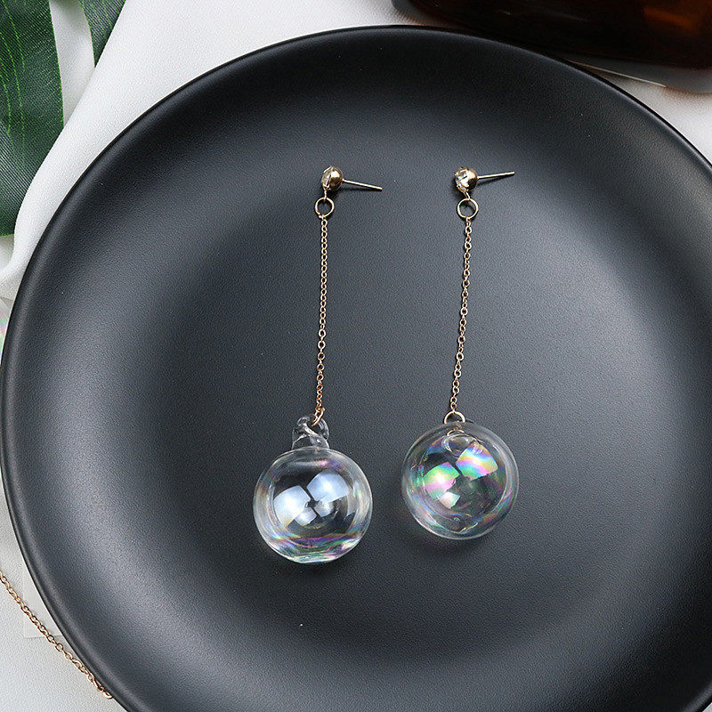我是歌手张韶涵同款透明玻璃水球耳环个性长款圆形球球吊坠耳钉女