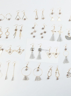 气质耳环韩国少女耳饰个性灰色长款流苏耳环原创网红耳钉简约圈