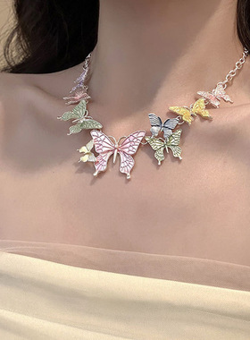 彩色多巴胺蝴蝶项链女ins风甜美锁骨链小众设计感