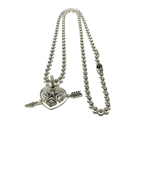 匠银JY CS纹路重叠五角星桃心弓箭4MM链子情侣银饰泰银吊坠项链