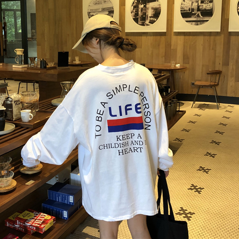 港风长袖t恤女装初秋2019新款宽松韩版慵懒风樱田川岛上衣服ins潮限8000张券