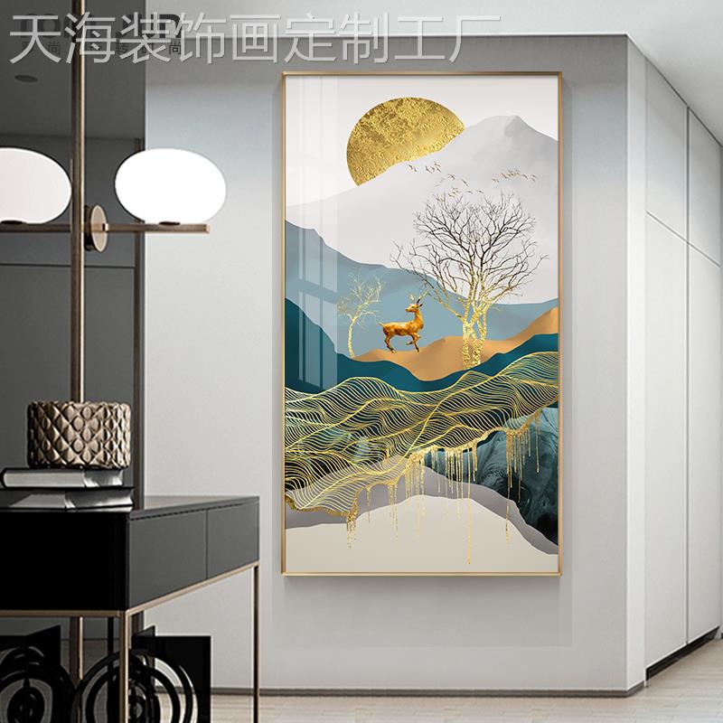 网红北欧轻玄关背景装画招财树大气抽象餐厅壁奢画现代简约客饰厅图片