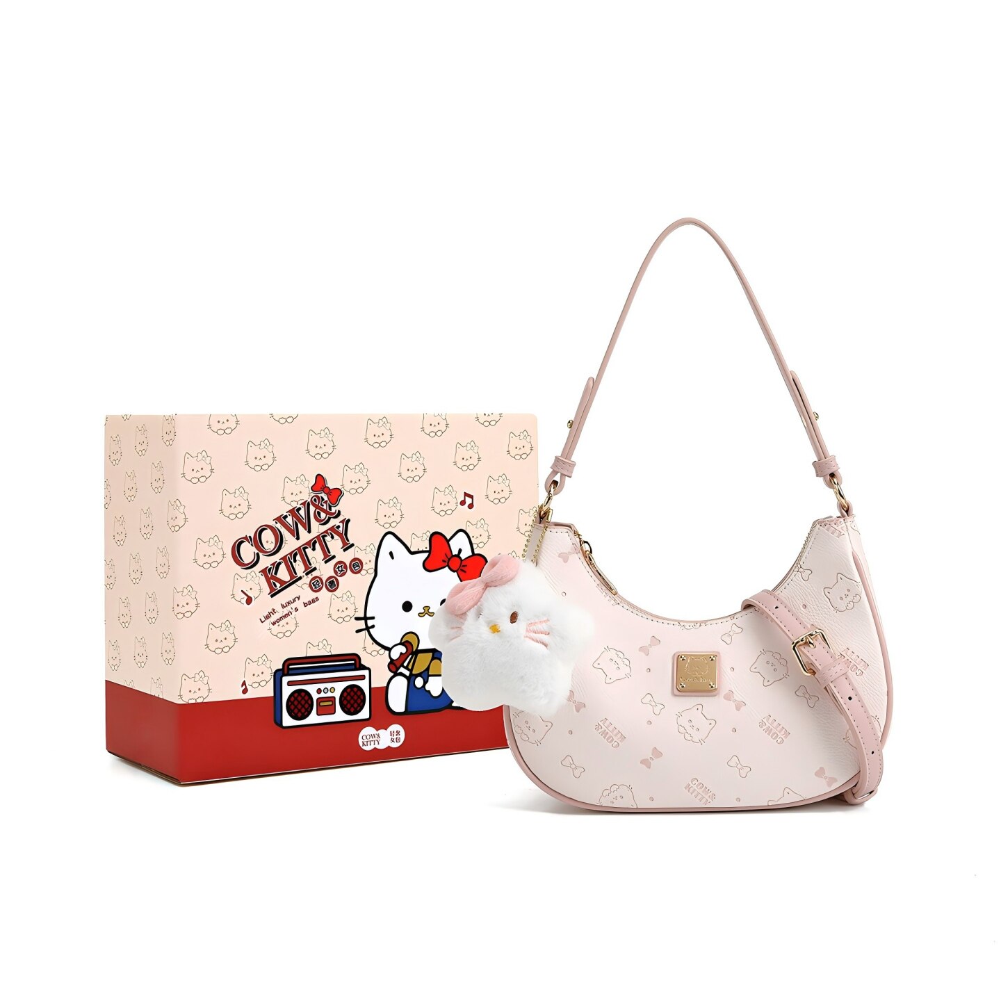 官网正品Cow&Kitty2026新款卡通印花月牙包女甜美少女单肩斜挎包