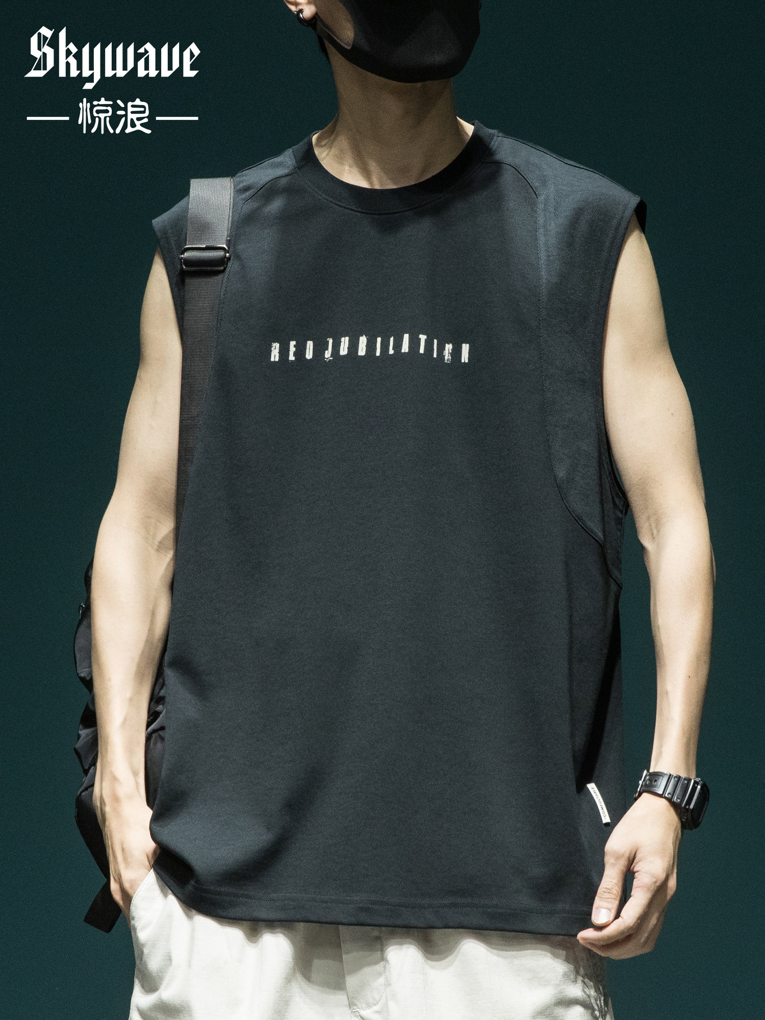 夏季美式字母印花速干棉背心男宽松大码凉感吸汗运动无袖t恤坎肩