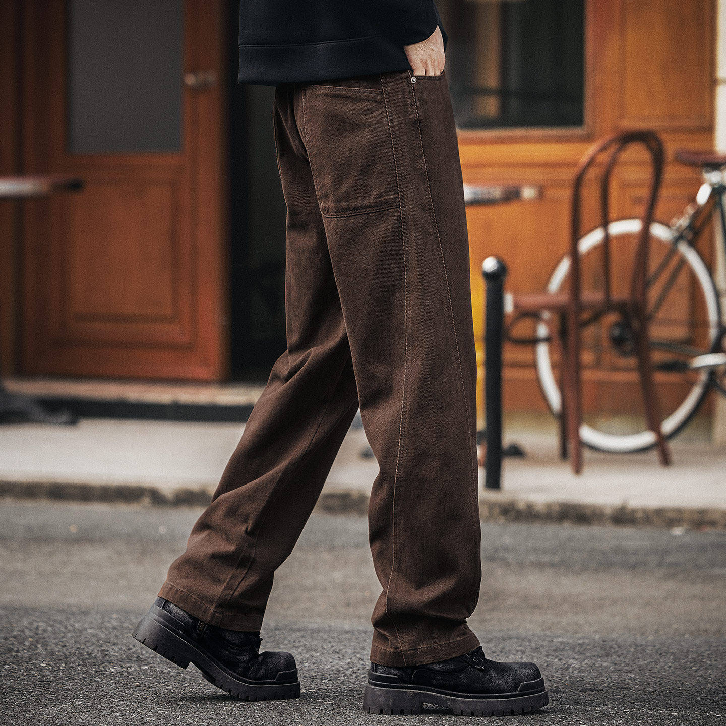 格蓝鹿美式复古重磅直筒工装裤子男2025秋季加绒宽松阔腿休闲长裤