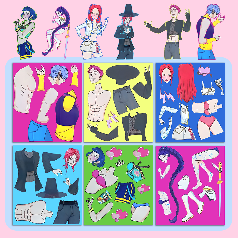 Kpop猎魔女团2卡通SAJABOYS二次元爱豆Golden周边角色手工拼贴