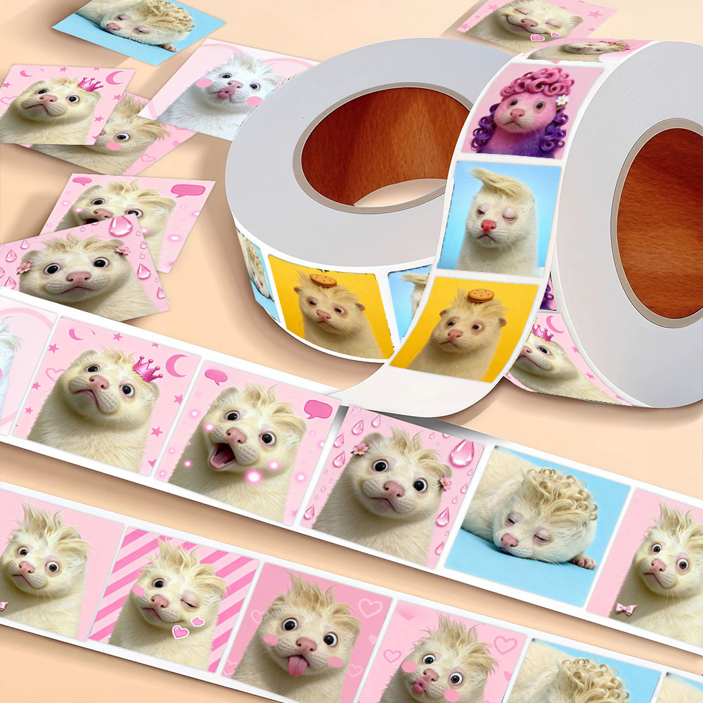 新款】1500贴卡通呆萌可爱水獭雪貂欲罢不能的头像卷卷贴自粘