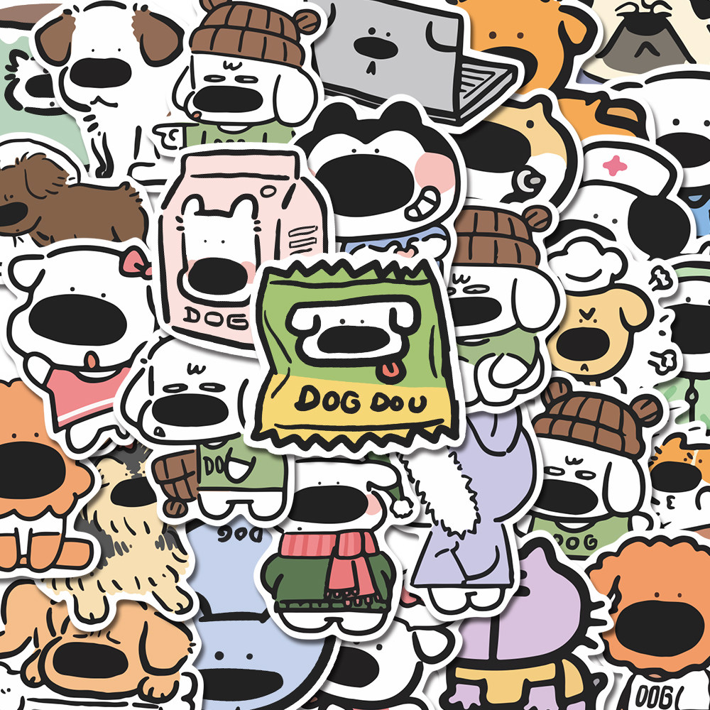 60张可爱网红小狗头像贴纸涂鸦ins大鼻头手机壳水杯装饰贴画防水