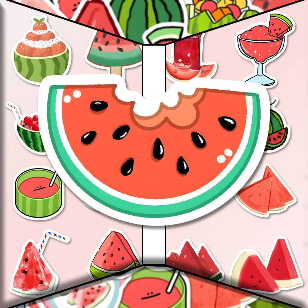 100张夏日西瓜贴纸ins水果卡通创意diy手账手机壳笔记本不重复