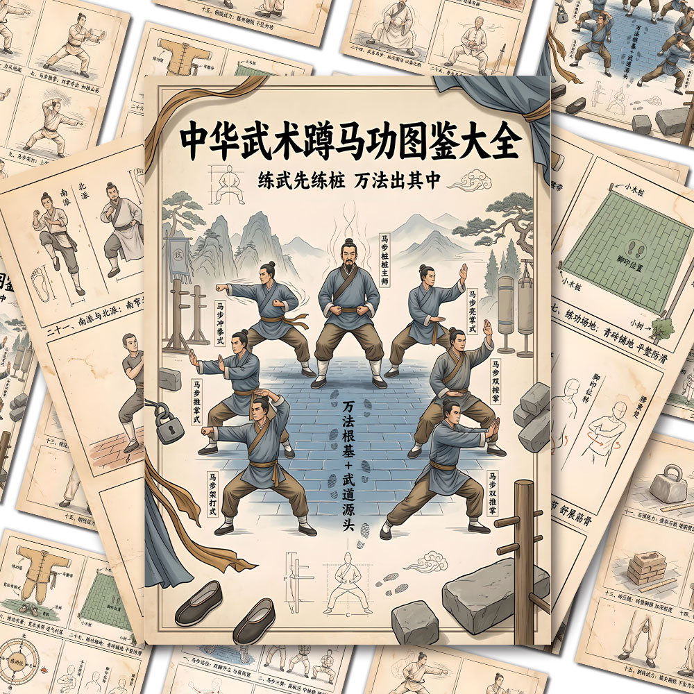 扎马步】中国武术传统养生和武术基础动作马步教学久坐自救贴纸 - 实物图