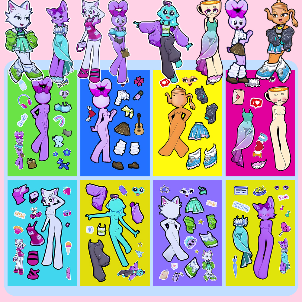 新款卡通sprunki节奏盒子换装人物装扮儿童解压玩具自粘装饰拼贴