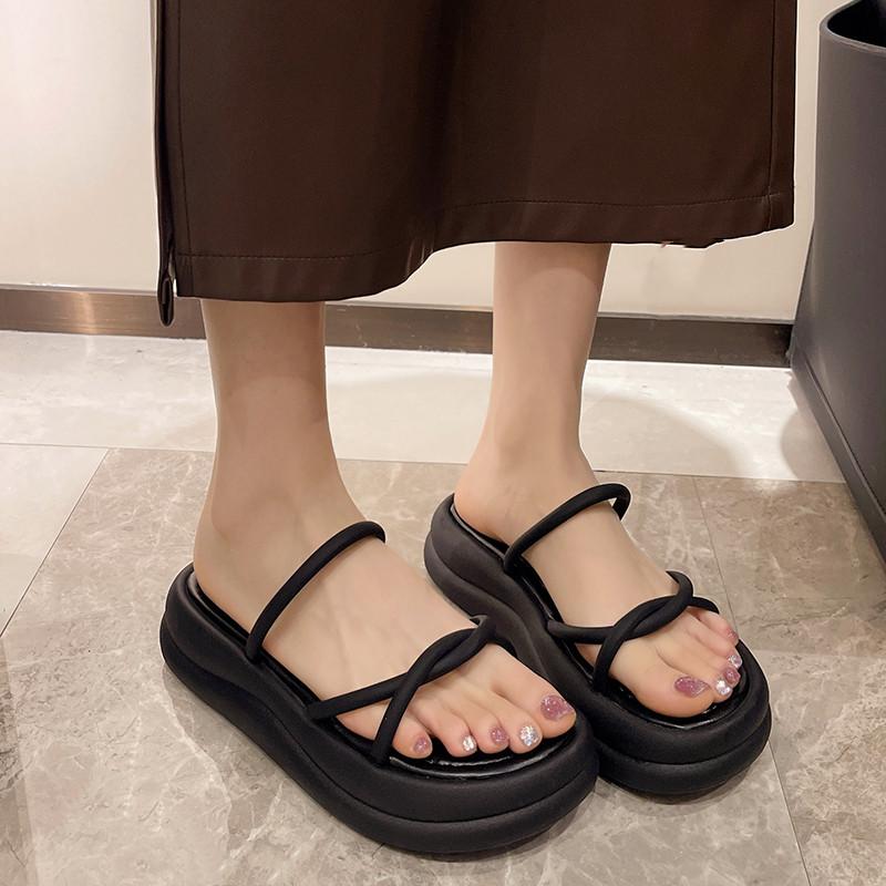 典姹网红爆款超火松糕厚底一字拖