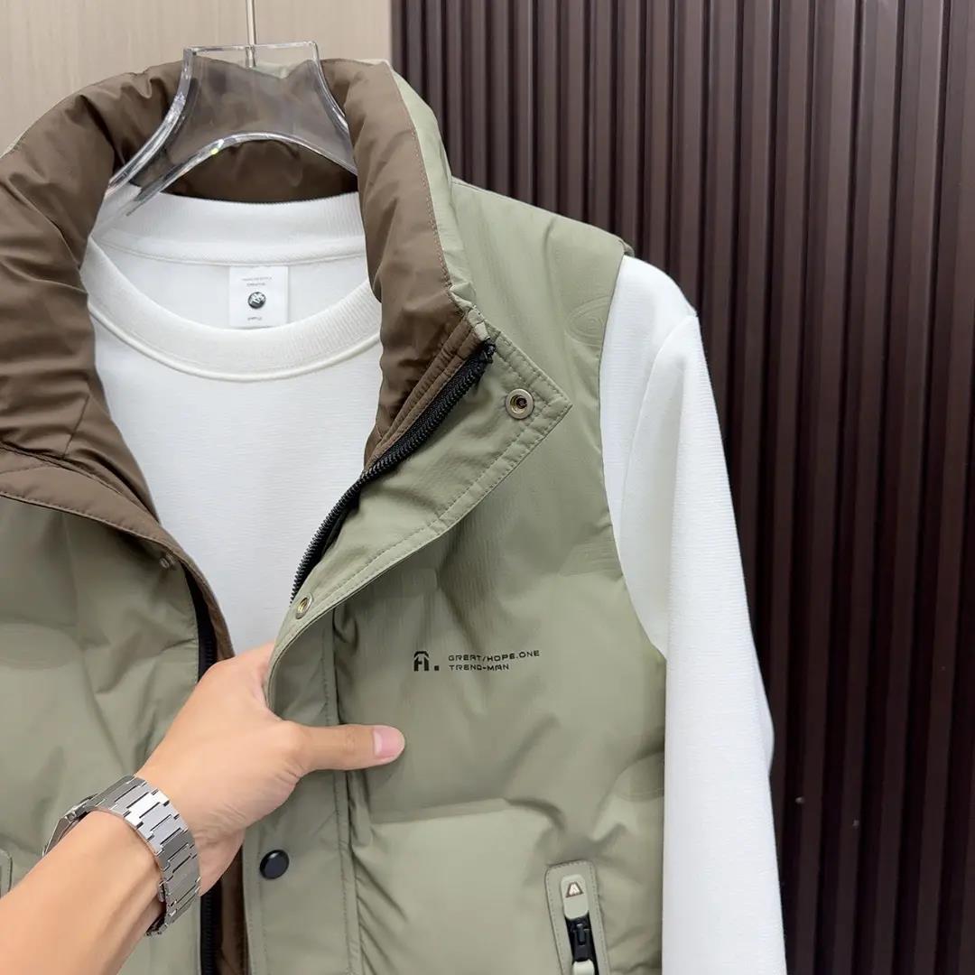 尚亿男装服饰时尚拼色设计感免洗立领羽绒马甲外套男士马甲