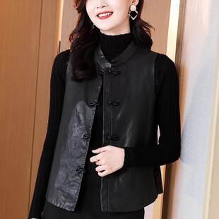 凯丽优选女装新款皮衣马甲国风气质外套女新中式盘扣背心坎肩
