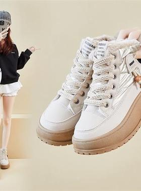 加绒高帮雪地靴女2025冬季新款学生ins韩版保暖休闲增高棉鞋K2906