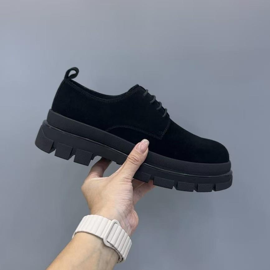 酷炫男鞋新款单鞋工装车缝线休闲男鞋舒适磨砂商务系带圆头厚底男