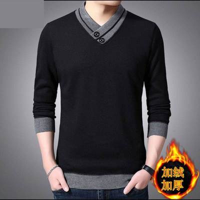 梦鲸好物男装羊毛衫男款秋冬季加绒加厚领毛衣男士针织打底衫男