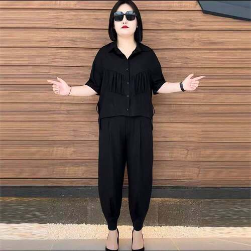 约批女装春夏季韩版冰丝两件套女士显瘦洋派套装宽松休闲上衣裤子