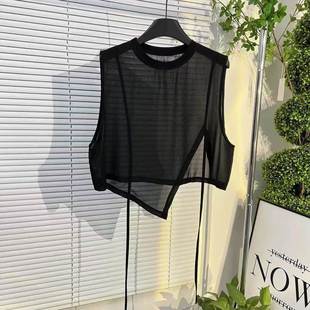 气质女装 新款 女士圆领网纱上衣 背心夏季 无距好物甄选雪纺无袖