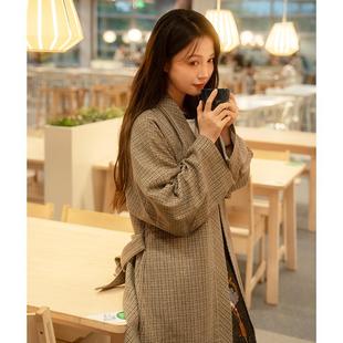 【时夏汉服】格子毛呢宋制汉服改良褙子 秋冬修身侧口袋汉服大衣