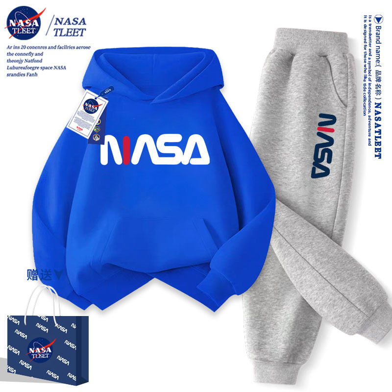 NASA联名潮流时尚男女孩子中小儿童休闲运动连帽衫上衣裤子套装