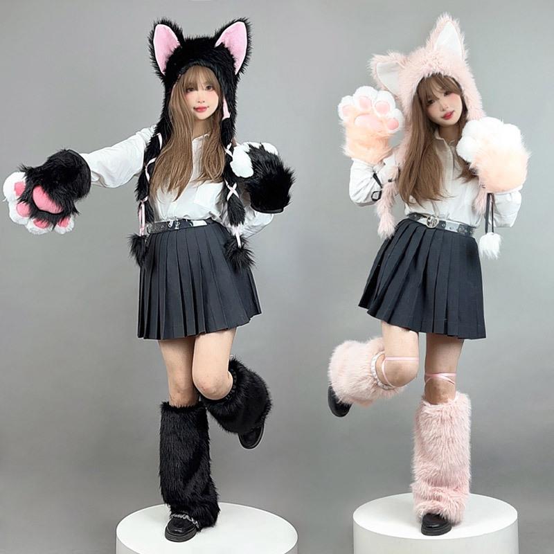 狐狸耳朵帽子小众亚文化y2k猫耳朵帽子二次元秋冬毛绒保暖帽子