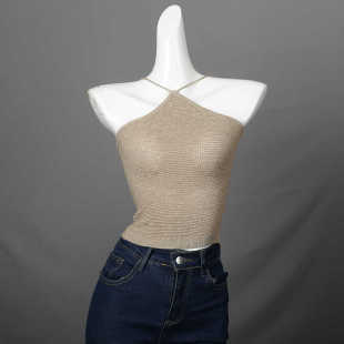 外贸单纯欲风细带挂脖针织吊带百搭性感辣妹修身 显瘦挂脖背心上衣