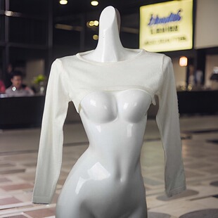 针织毛衣白色半截叠穿短款罩衫女春夏季小众时尚露脐宽松套头上衣