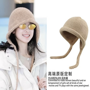 纯色 护耳保暖冷帽毛线帽2026新款 陈都灵同款 卡其色针织帽子女冬季