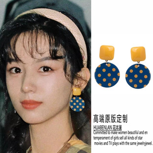 撞色波点耳环高级感港风减龄夏日耳钉耳饰 周也夏晓兰你好1983同款