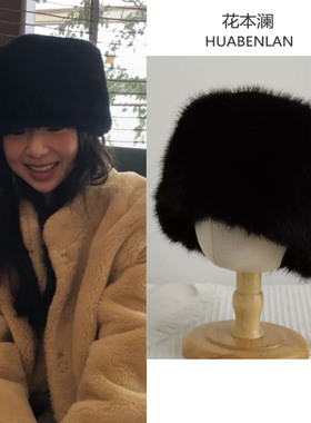 fever同款黑色毛绒帽子女东北加厚防风防皮草盆帽2026新款纯色