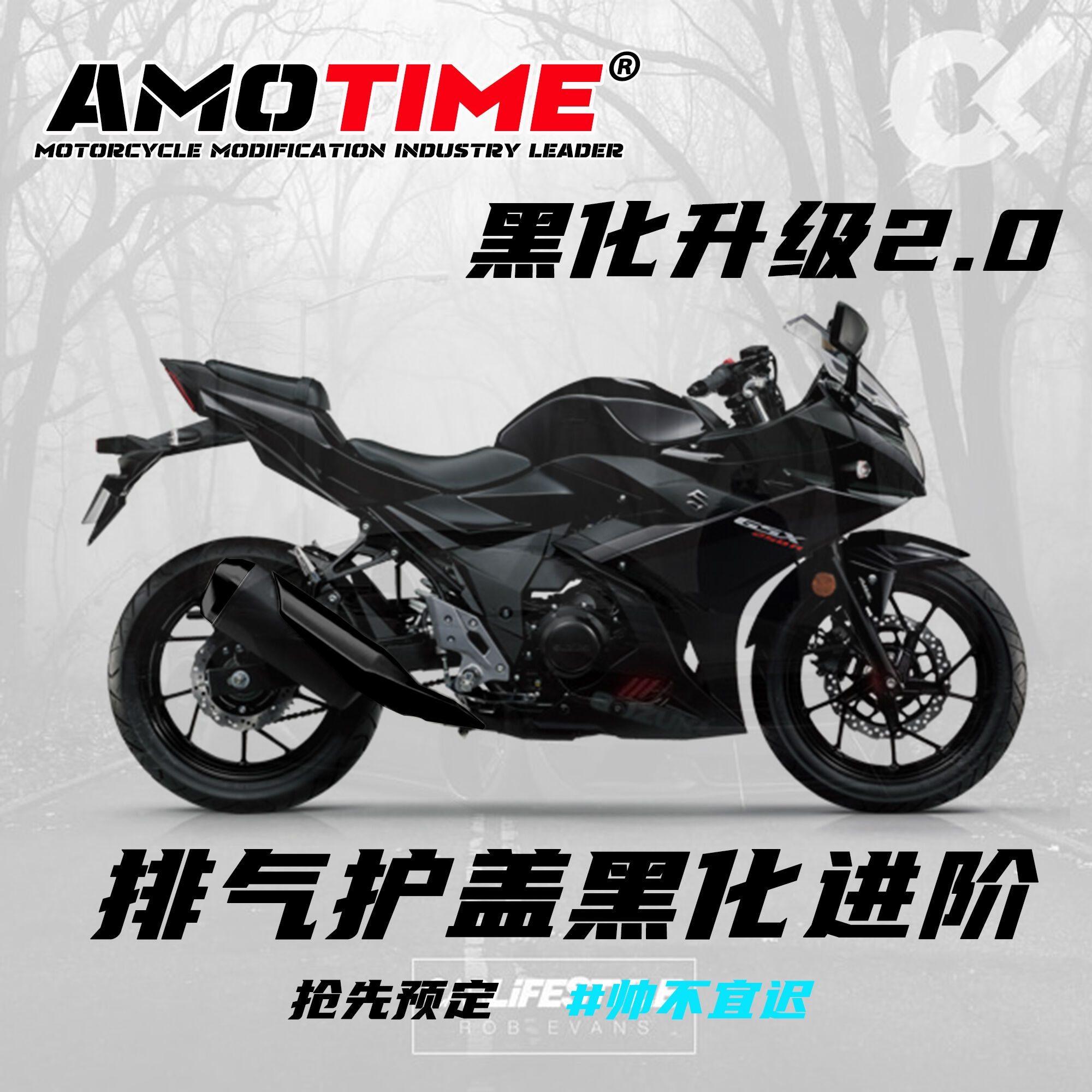 适用铃木GSX250R黑色排气盖外壳消音器保护罩防护黑武士不锈钢